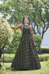 Olive color cotton gown with sequince embroidered work