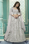 Gray color georgette lehenga with gota patti embroidered work