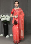 Peach color soft cotton saree with woveng design