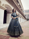 Blue color chinon gown with sequince embroidered work