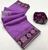 Lavender color cotton silk saree with bandhani printed work