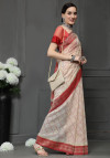 Off white color soft cotton saree with woveng design