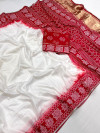 White color cotton silk saree with bandhani printed work