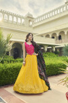 Yellow and deep pink color georgette lehenga with sequince embroidered work