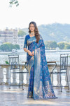 Blue color banarasi silk saree with zari weaving work