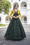 Green color cotton gown with sequince embroidered work