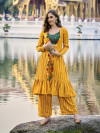 Yellow and green color chinon salwar suit with embroidery work
