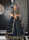 Teal blue color georgette lehenga with thread with sequince embroidered work
