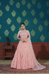 Pink color cotton lehenga with thread embroidered work