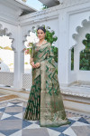 Green color soft organza silk saree with zari weaving work