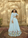 Sky blue color georgette lehenga with thread with sequince embroidered work