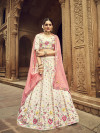 Beige color georgette lehenga with thread with sequince embroidered work