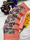 Peach color georgette saree with kalamkari printed work