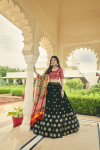 Green and pink color georgette lehenga with sequince embroidered work