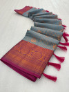 Sky blue color kanchipuram silk saree with zari weaving work