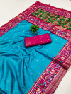 Firoji color patola silk saree with foil printed work