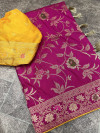 Pink color dola silk saree with zari weaving work