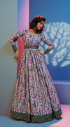 Lavender color natural crepe gown with sequince embroidered work