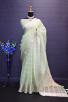 Pista green color soft tussar silk saree with zari weaving border