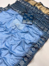 Sky blue color cotton silk saree with bandhani printed work
