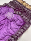 Lavender color cotton silk saree with bandhani printed work