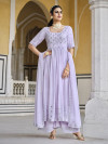 Lavender color georgette salwar suit with thread and sequence embroidery work