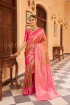 Pink color kanjivaram silk saree with zari weaving work