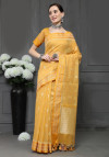 Yellow color soft cotton saree with woveng design