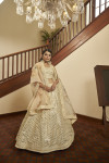Beige color art silk lehenga with thread with sequince embroidered work