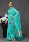 Rama green color soft cotton saree with woveng design