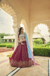 Deep pink and sky blue color georgette lehenga with sequince embroidered work