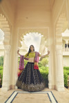 Navy blue and flouacent green color georgette lehenga with sequince embroidered work