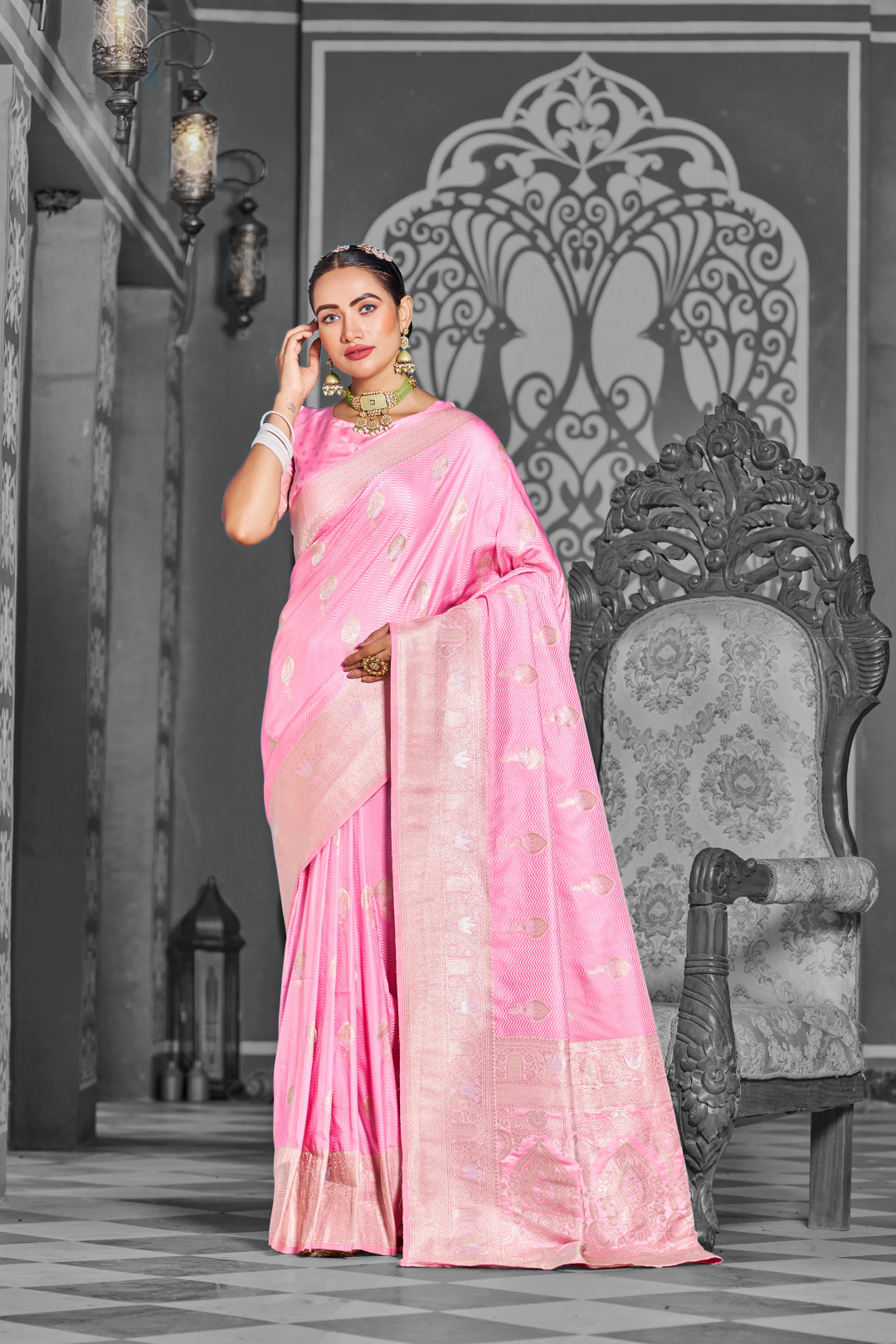 Women's Light Pink Crepe Satin Silk Design Saree With Unstitched Blouse  Piece - Navyaa | Blouse piece, Fashion collection, Women