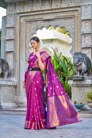 Beautiful Purple Color Art Silk Fabric Sangeet Wear Paithani Saree With  Weaving Work