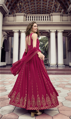 Shafnufab Women's Georgette UnStitched Dress Material Rani pink Salwar –  Shafnu Fab