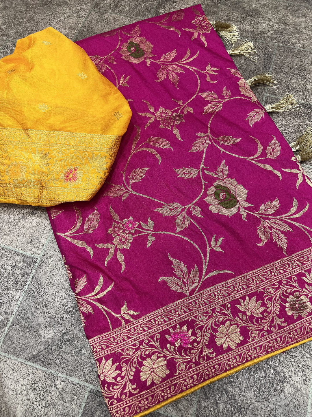 Pink color dola silk saree with zari weaving work