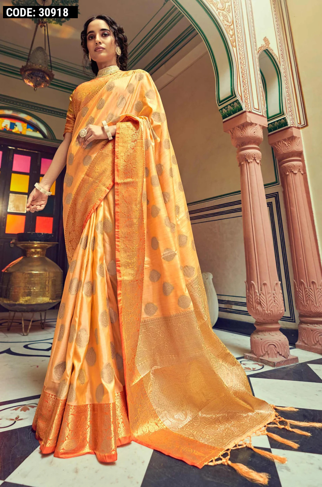 Tangerine Orange Woven Raw Silk Saree – MySilkLove