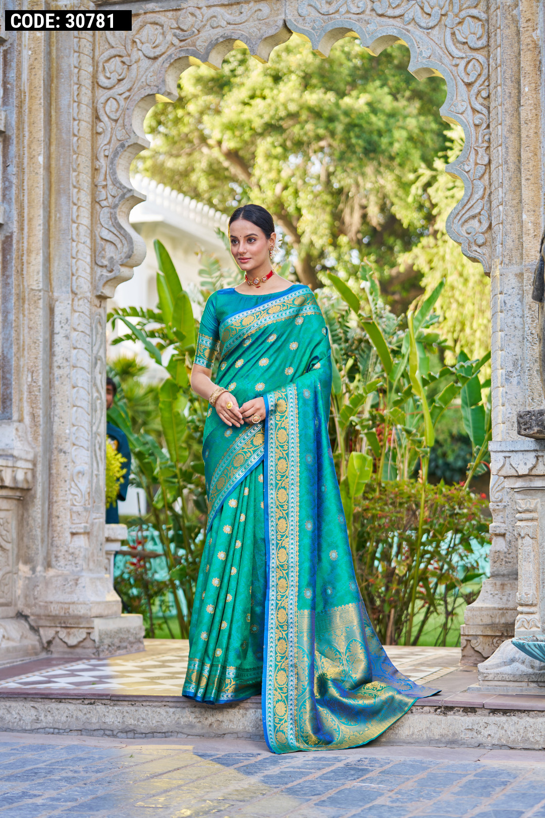 Teal Color Weaving zari work Banarasi Silk Saree