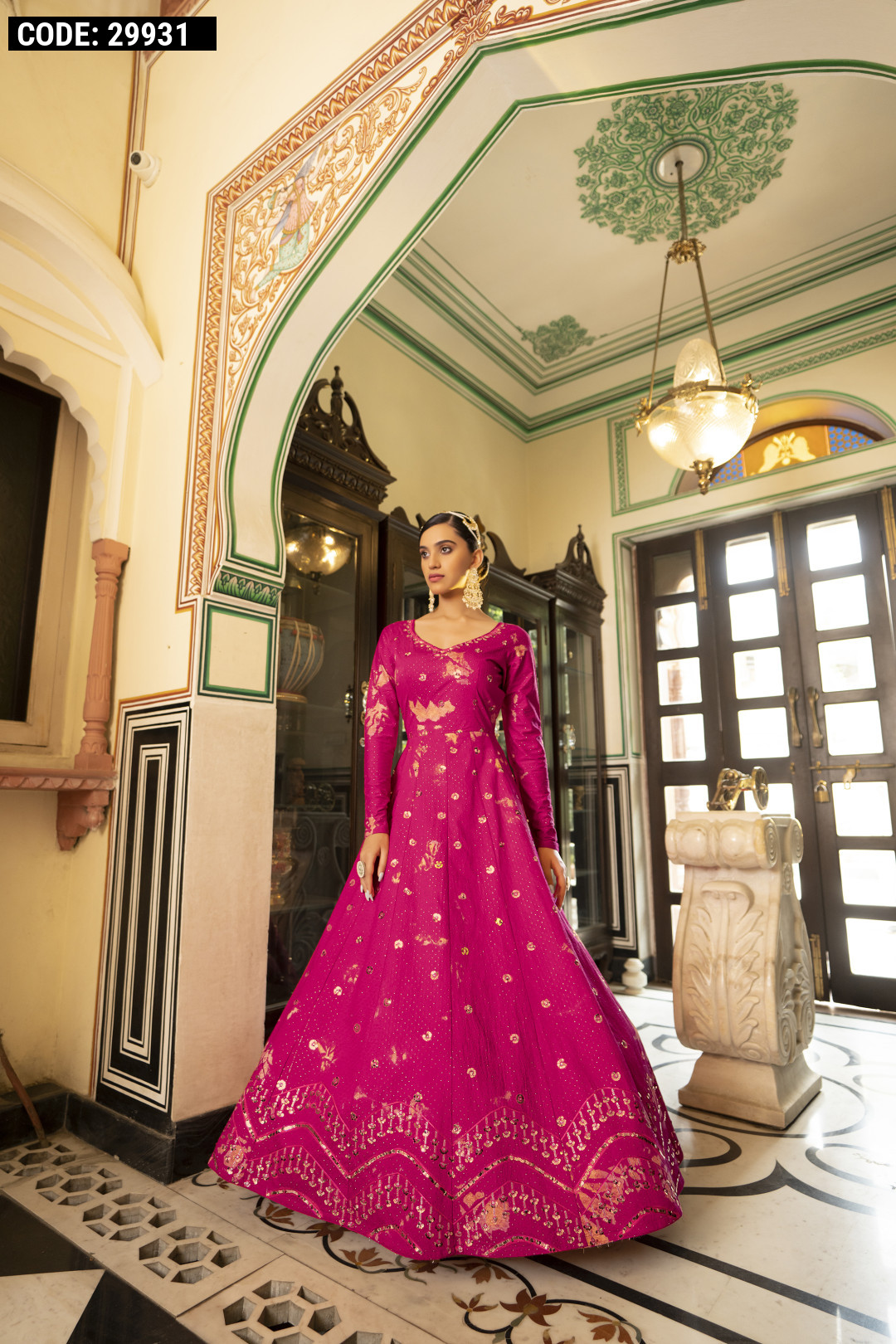 Rani Pink Prints And Embroidered Traditional Indian Gown - Hijab Online
