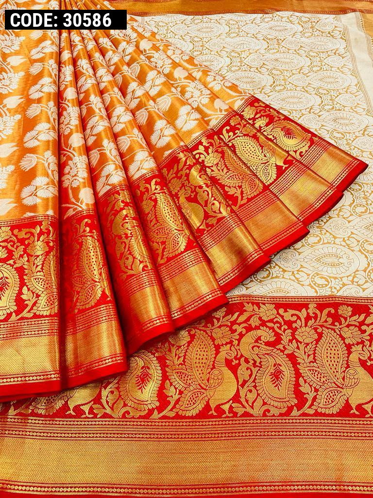 Orange Kanjivaram Silk Sarees – Dailybuyys