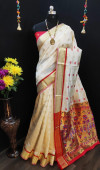 Off white color paithani silk weaving work saree