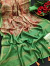 Cotton silk digital printed saree with zari woven border