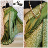 Mehndi green color raw silk weaving saree with rich pallu