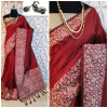 Red color raw silk weaving saree with rich pallu