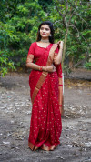 Red color soft cotton silk saree with jacquard weaving buttis