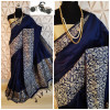 Navy blue color raw silk weaving saree with rich pallu
