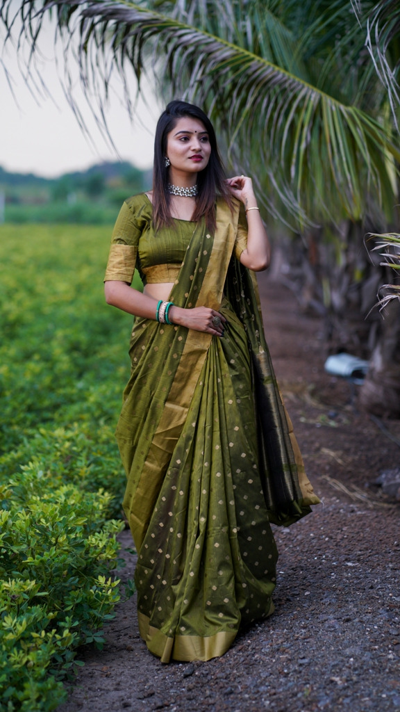 Buy Mehendi Green Kora Silk Tissue Saree With Gota Patti Work And  Unstitched Blouse Piece