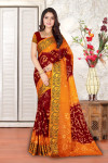 Maroon and orange color hand bandhej bandhani saree