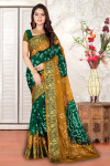 Dark green and mustard yellow color hand bandhej bandhani saree