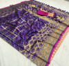 Royal blue color bandhani silk saree with zari weaving work